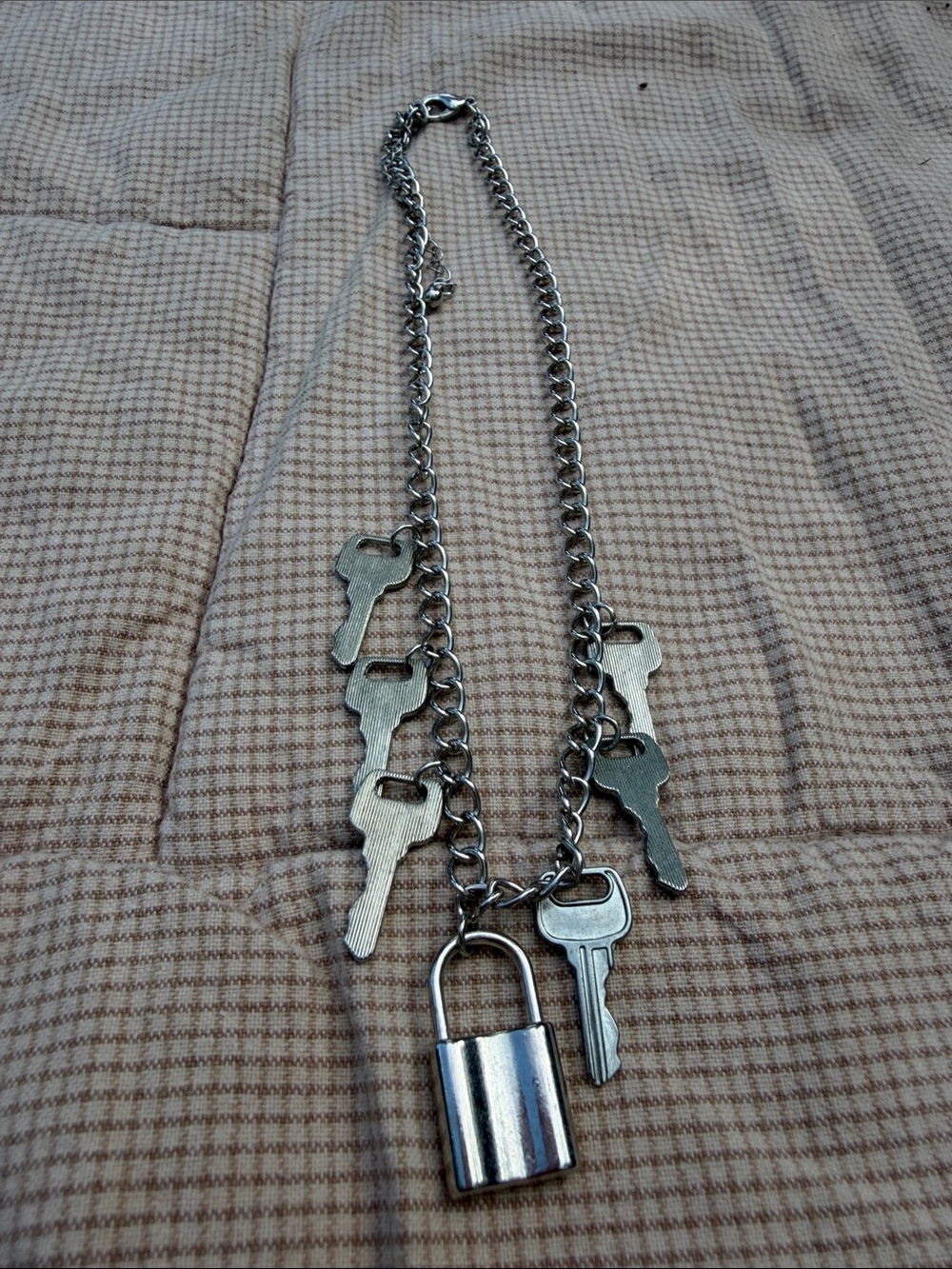 Silver Key and Padlock Chain Necklace